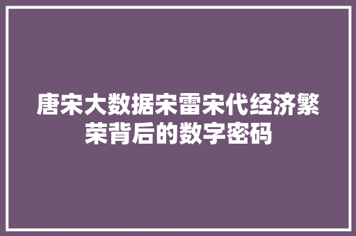 唐宋大数据宋雷宋代经济繁荣背后的数字密码 SEO教程