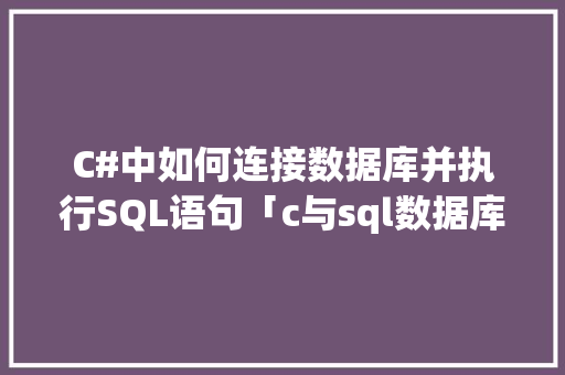 C#中如何连接数据库并执行SQL语句「c与sql数据库连接」