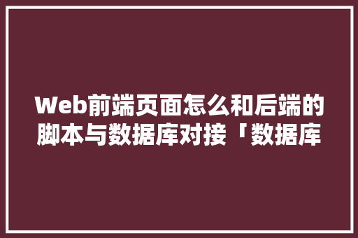 Web前端页面怎么和后端的脚本与数据库对接「数据库与web的结合是什么」