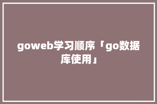 goweb学习顺序「go数据库使用」