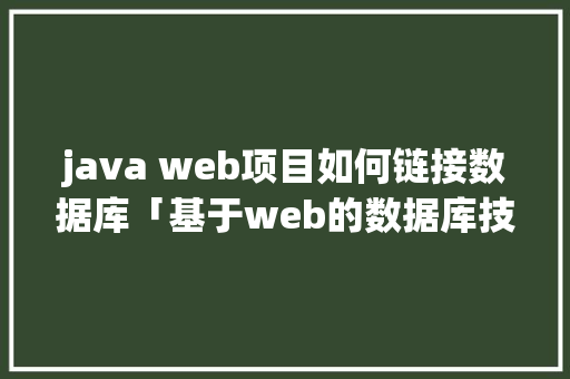 java web项目如何链接数据库「基于web的数据库技术有哪些」
