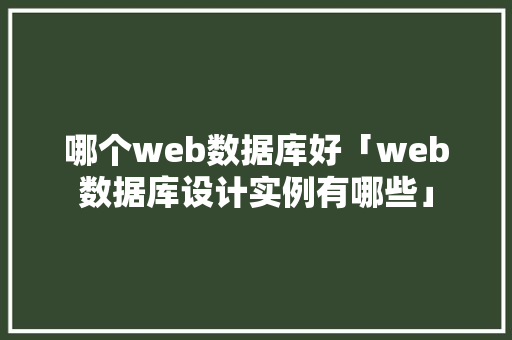 哪个web数据库好「web数据库设计实例有哪些」