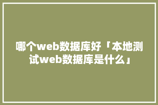 哪个web数据库好「本地测试web数据库是什么」