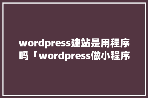 wordpress建站是用程序吗「wordpress做小程序」 WordPress教程