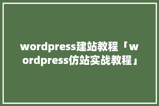 wordpress建站教程「wordpress仿站实战教程」 SEO教程
