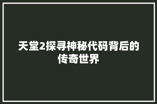 天堂2探寻神秘代码背后的传奇世界