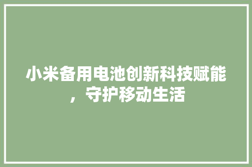 小米备用电池创新科技赋能，守护移动生活