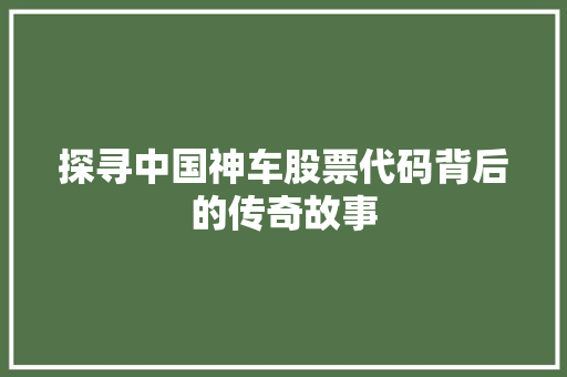 探寻中国神车股票代码背后的传奇故事