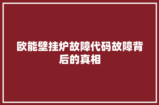 欧能壁挂炉故障代码故障背后的真相