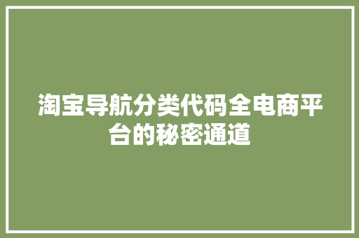 淘宝导航分类代码全电商平台的秘密通道