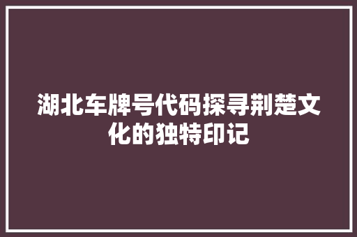 湖北车牌号代码探寻荆楚文化的独特印记