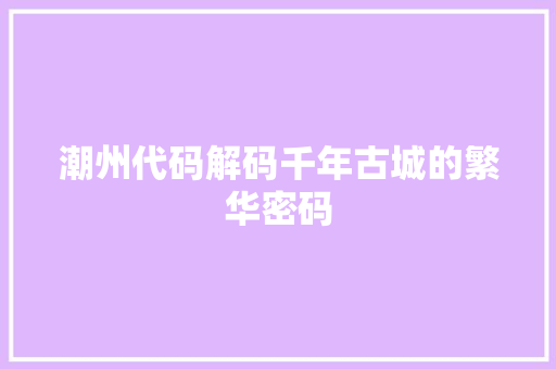 潮州代码解码千年古城的繁华密码