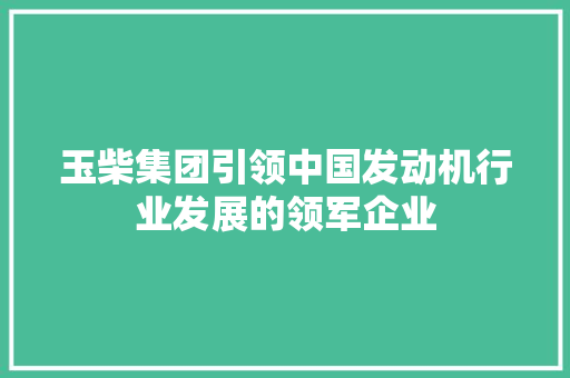 玉柴集团引领中国发动机行业发展的领军企业