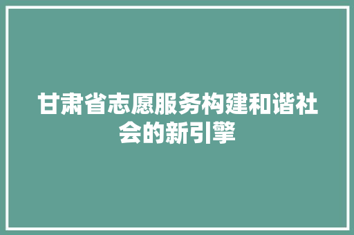 甘肃省志愿服务构建和谐社会的新引擎