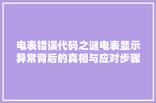 电表错误代码之谜电表显示异常背后的真相与应对步骤