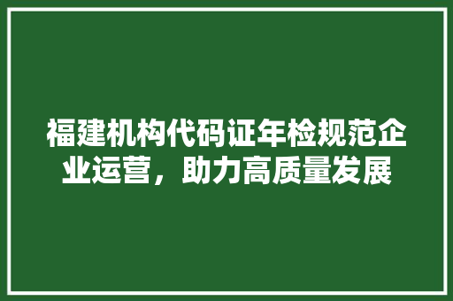 福建机构代码证年检规范企业运营，助力高质量发展