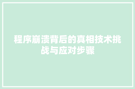 程序崩溃背后的真相技术挑战与应对步骤