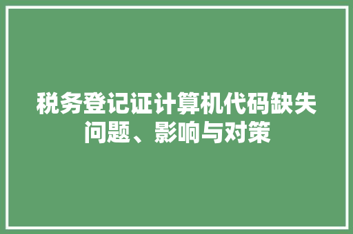税务登记证计算机代码缺失问题、影响与对策