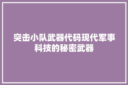 突击小队武器代码现代军事科技的秘密武器