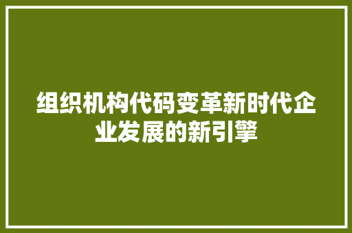 组织机构代码变革新时代企业发展的新引擎 SEO教程