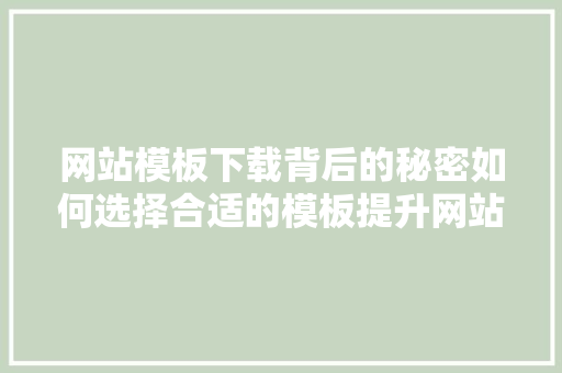 网站模板下载背后的秘密如何选择合适的模板提升网站品质