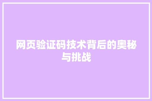 网页验证码技术背后的奥秘与挑战