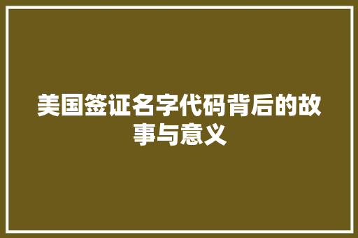 美国签证名字代码背后的故事与意义