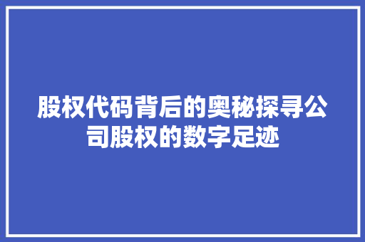 股权代码背后的奥秘探寻公司股权的数字足迹