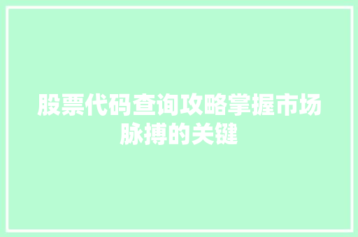 股票代码查询攻略掌握市场脉搏的关键 SEO教程