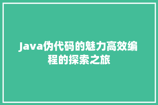 Java伪代码的魅力高效编程的探索之旅