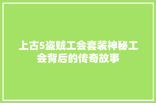 上古5盗贼工会套装神秘工会背后的传奇故事