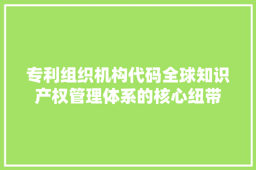 专利组织机构代码全球知识产权管理体系的核心纽带