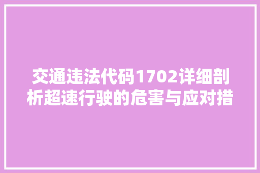 交通违法代码1702详细剖析超速行驶的危害与应对措施