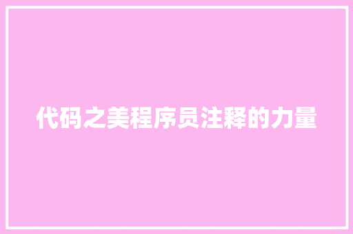 代码之美程序员注释的力量