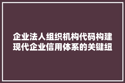 企业法人组织机构代码构建现代企业信用体系的关键纽带