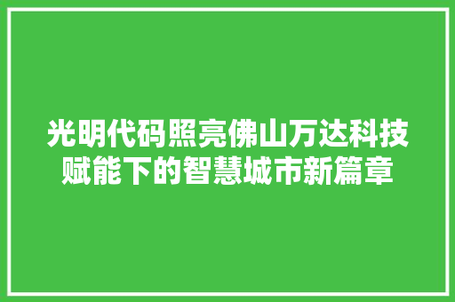 光明代码照亮佛山万达科技赋能下的智慧城市新篇章