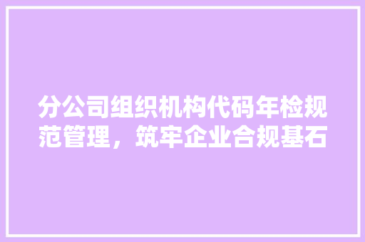 分公司组织机构代码年检规范管理，筑牢企业合规基石