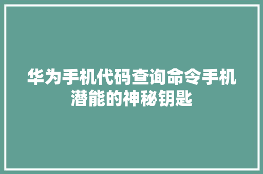 华为手机代码查询命令手机潜能的神秘钥匙