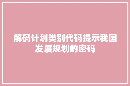 解码计划类别代码提示我国发展规划的密码