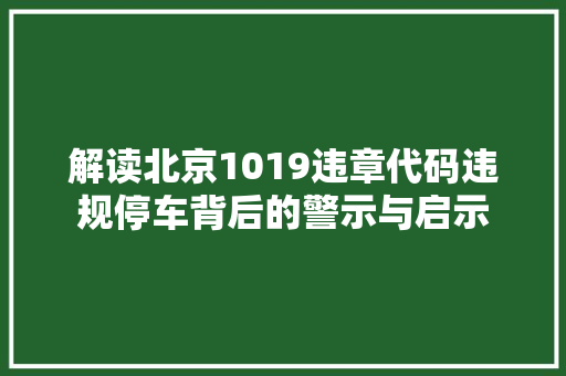 解读北京1019违章代码违规停车背后的警示与启示