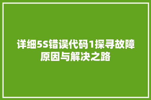 详细5S错误代码1探寻故障原因与解决之路