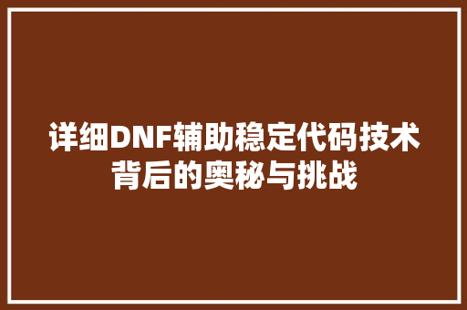 详细DNF辅助稳定代码技术背后的奥秘与挑战