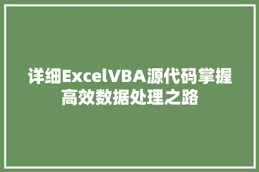 详细ExcelVBA源代码掌握高效数据处理之路