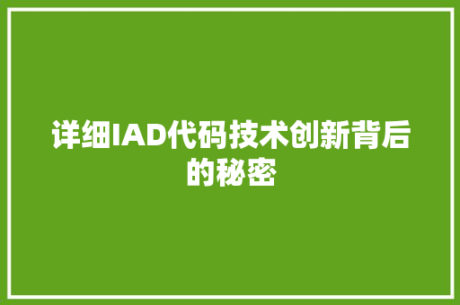 详细IAD代码技术创新背后的秘密
