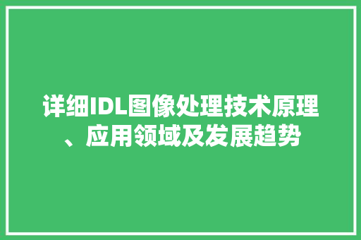 详细IDL图像处理技术原理、应用领域及发展趋势