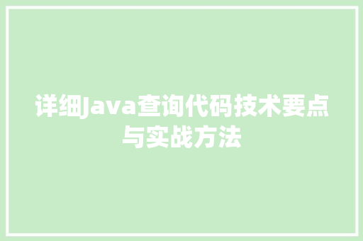 详细Java查询代码技术要点与实战方法