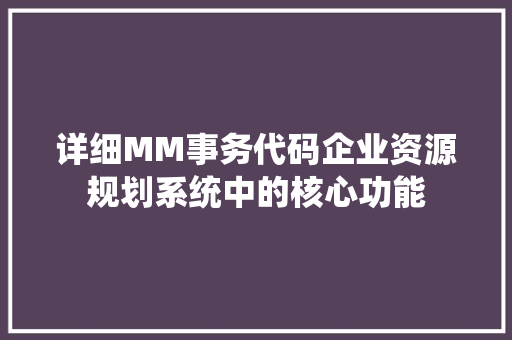 详细MM事务代码企业资源规划系统中的核心功能