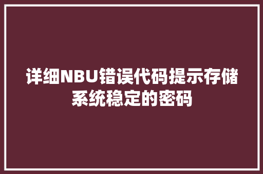详细NBU错误代码提示存储系统稳定的密码
