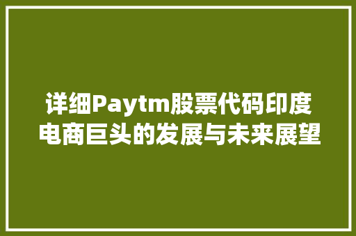 详细Paytm股票代码印度电商巨头的发展与未来展望