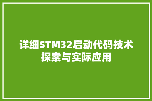 详细STM32启动代码技术探索与实际应用